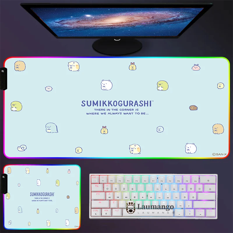 

Коврик Для Мыши для ПК, Настольная подсветка, компьютерная игровая клавиатура Xxl, Игровая клавиатура Sumikko Gurashi Rgb с проводом, сделай сам, больш...