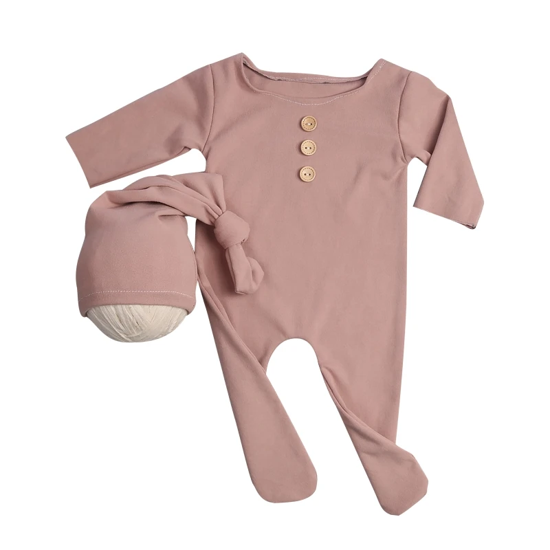 

2Pcs/Set Newborn Baby Buttons Romper Jumpsuit with Knotted Hat Photo Prop Outfit