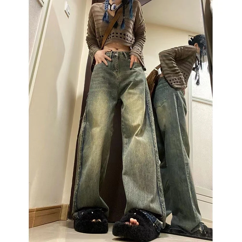 

2023 Fashion Straight High Waist Denim Pants Harajuku Punk Women Vintage Blue Mom Baggy Jeans Women Y2k Streetwear Clothes