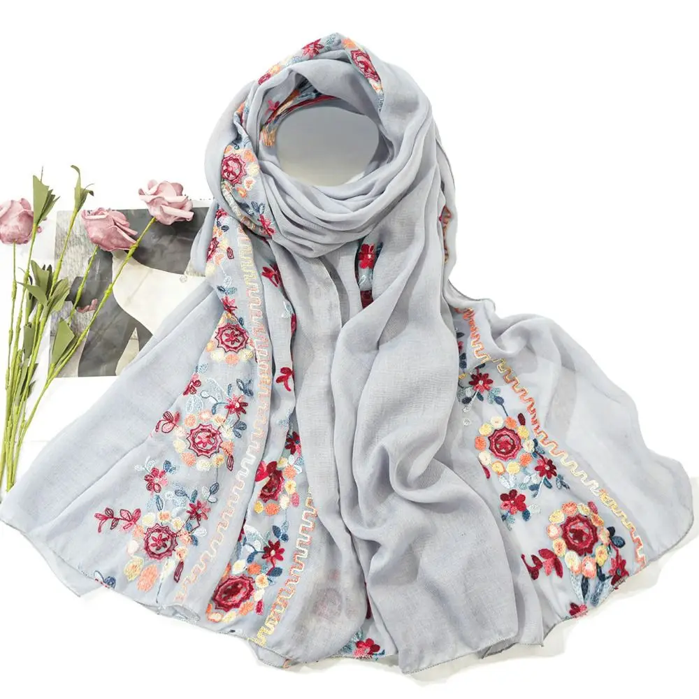 Шелковый шарф с цветочным узором и вышивкой шейный платок из полиэстера в стиле