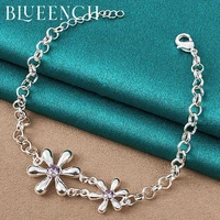 blueench 925 sterling silver flower pendant charm bracelet for women proposal wedding fashion jewelry