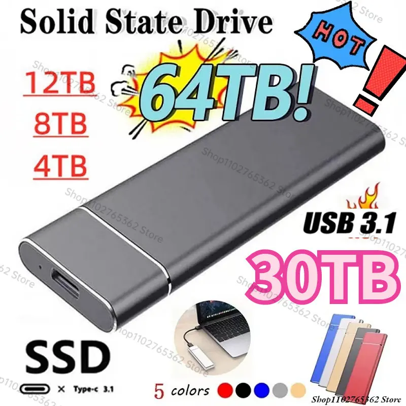Original 30TB 4TB High-Speed Hard Disk 64TB 8TB 16TB External Mobile Hard Disk USB 3.1/Type-C Interface Mass Storage disco duro