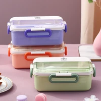 portable plastic lunch box student office worker with tableware snacks food preservation holder microwave cute divided bento