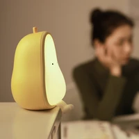 led pear shaped fruit night light usb rechargeable touch dimming sleep lamp bedroom bedside decorative light silicone portable