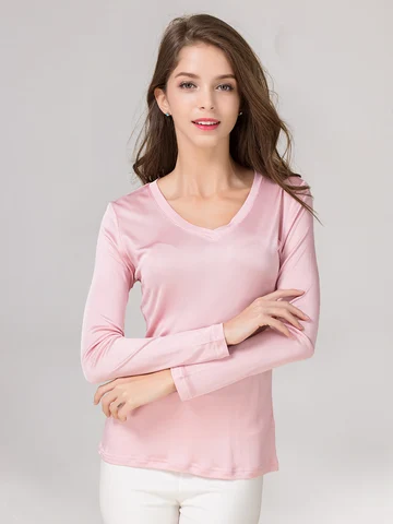 SuyaDream Женская шелковая футболка  V-образный вырез