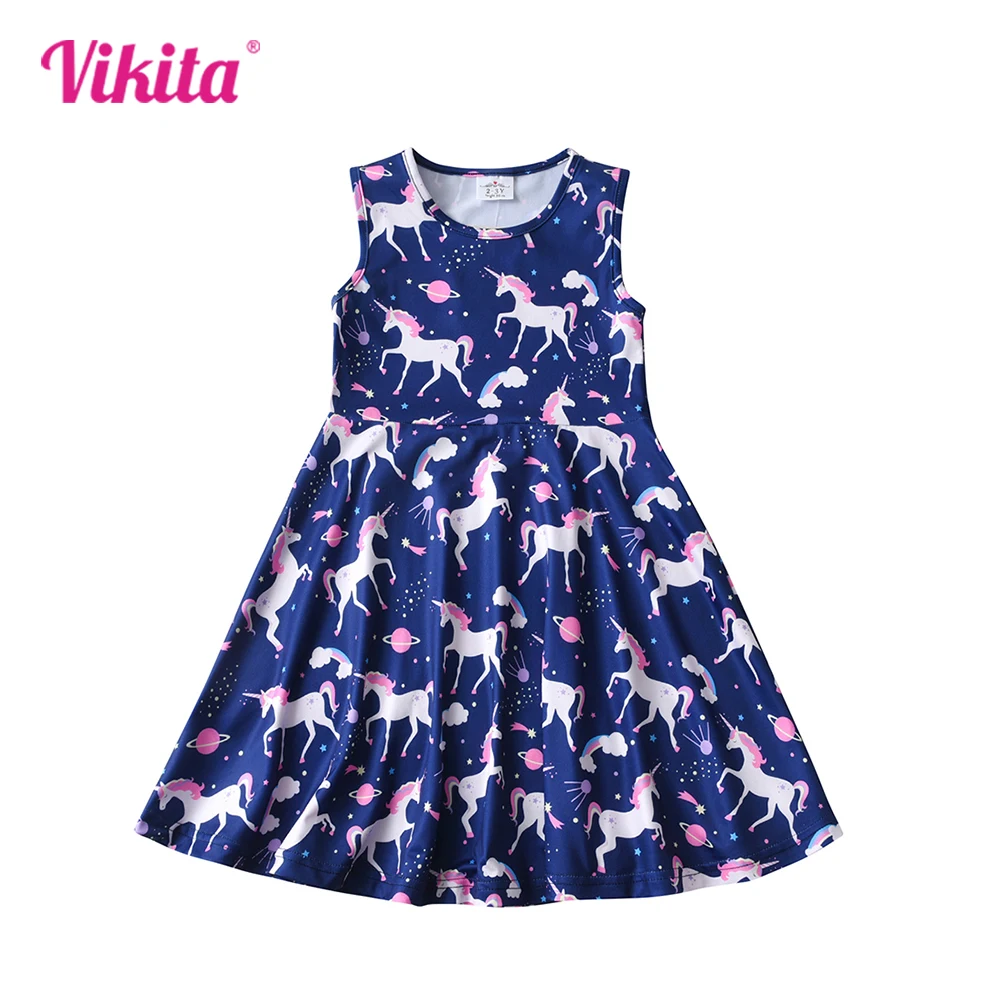 

VIKITA 2023 Kids Summer Dresses unicorn for Girl Children Dress Toddlers Kids Sequins Dress Girls Princess Dresses 3-12 Years
