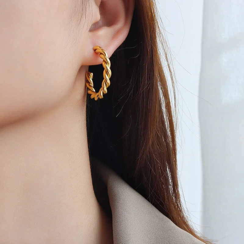 

Twisted Hoops Earrings Thick Boho Chic Gold Vermeil Women Charm Earrings