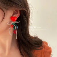 2022 women earrings gold jeweler gothic silver needle resin crystal flowers love heart bow tie long fringe earrings fashion