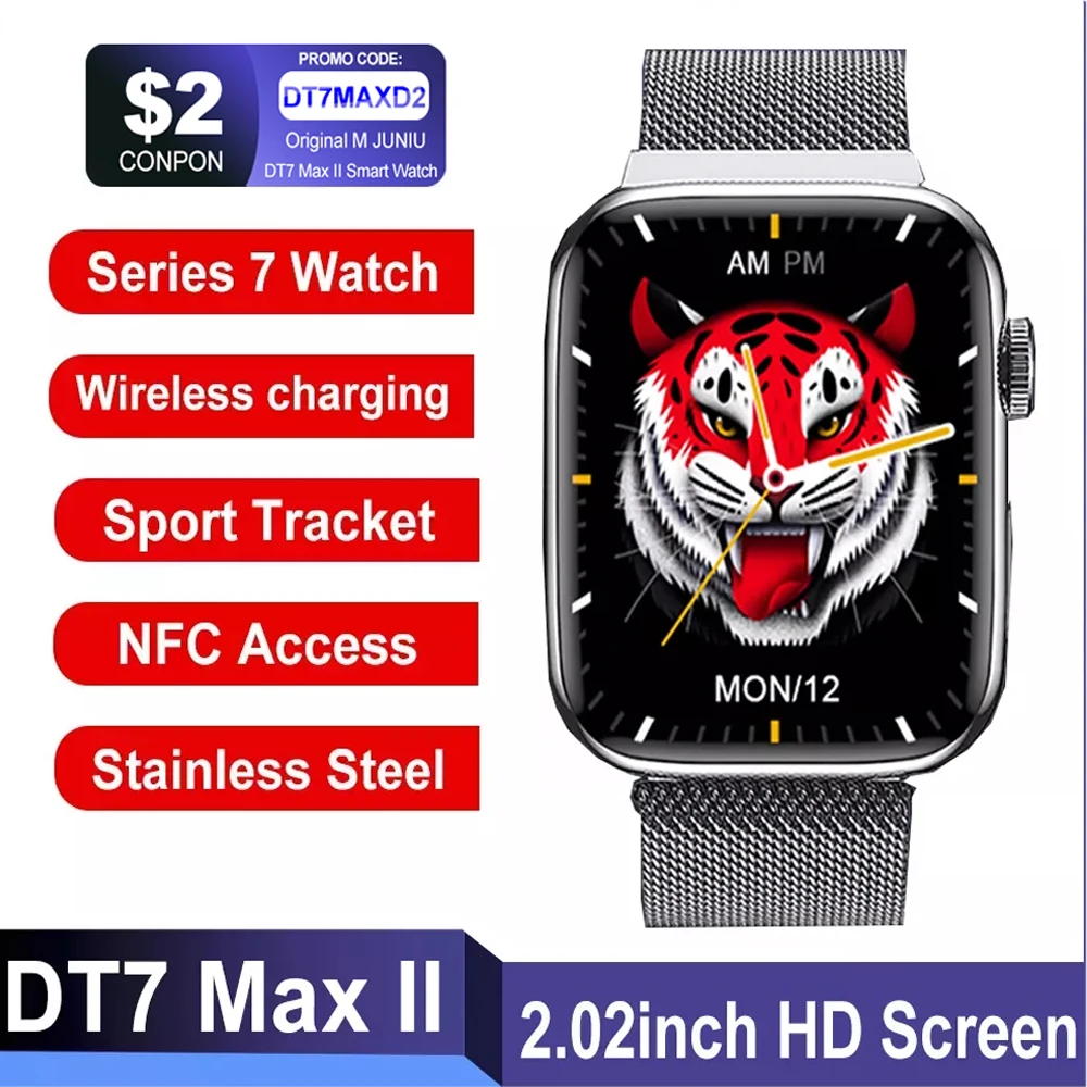 

DT7 Max II Smart Watch Men 2.02” HD Screen Bluetooth Call Custom Watch Face GPS Fintess Tracket Wireless Charging NFC Smartwatch