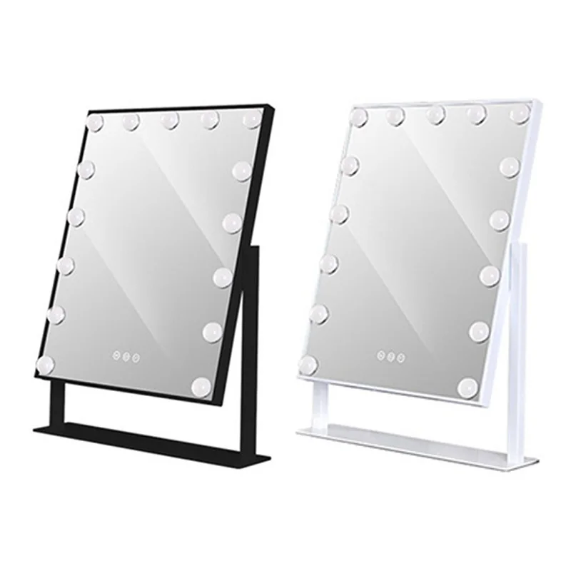 

Top Deals US Plug LED Live Mirror 15 Lights Standing Folding Vanity Mirror Compact Cosmetic Mirror With Touch Dimmer Switch