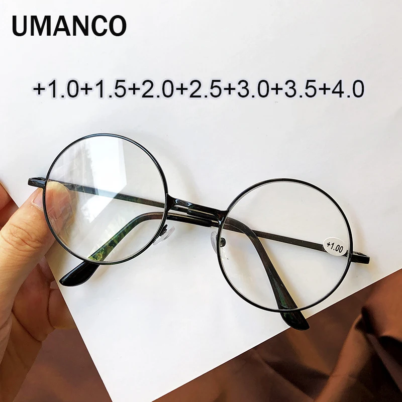 

Vintage Round Anti Blue Light Reading Glasses for Women Men Trendy Classic Black Gold Farsighted Glasses Presbyopia Eyewear +1.0