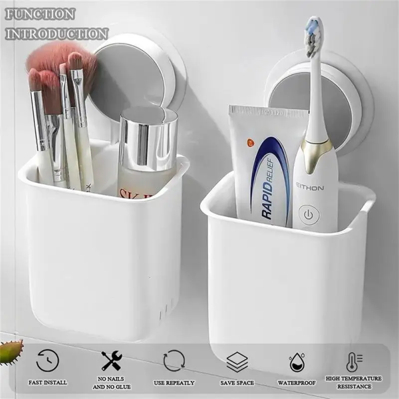 

Waterproof Bathroom Storage Shelf Wall Mounted Abs Toothpaste Mouth Cup Vacuum-adsorbed Toothbrush Holder Strong Load-bearing