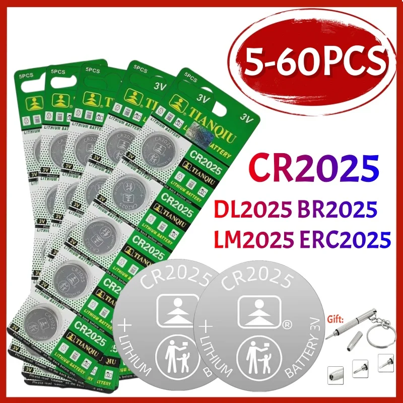 Фото 5-60 шт. CR2025 литиевая батарейка 3 В 160 мАч DL2025 BR2025 5003LC LM2025 батарейки типа «таблетка» для игрушек, часов, калькулятора №1