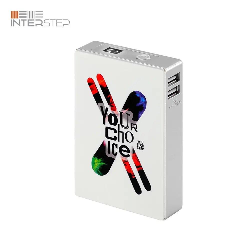 Внешний аккумулятор INTERSTEP 10400мАч сквозной заряд 2USB рисунок корпус софт-тач