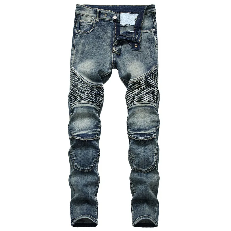 New Style Jeans, Men's Riding Knee Protector Nostalgic Motorcycle Jeans Casual and Comfortable Slim and Trendy Men