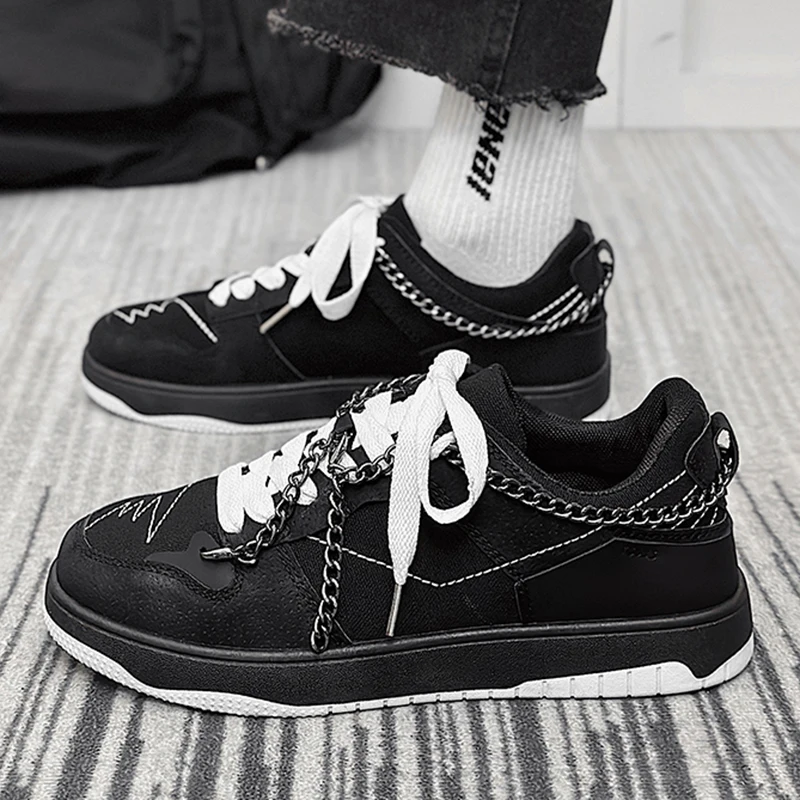 

Кроссовки мужские на шнуровке, Вулканизированная подошва, индивидуальный дизайн, украшение для скейтборда с цепочкой, Повседневная Уличная обувь