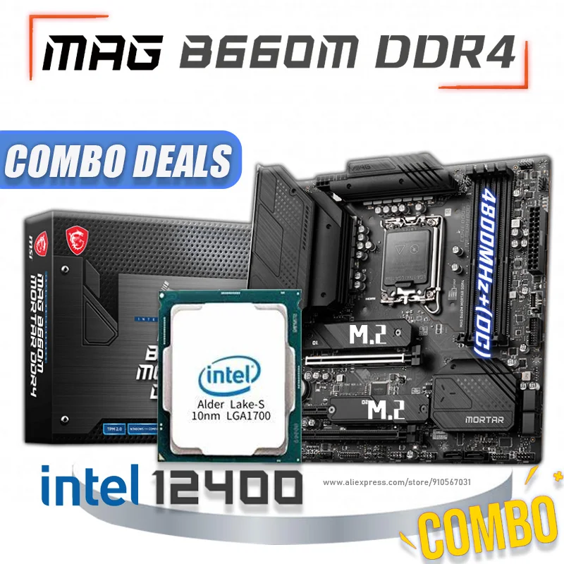 

LGA 1700 MSI MAG B660M MORTAR + Intel Core i5 12400 Motherboard CPU Full Combo i5 Intel B660 Mainboard Kit LGA 1700 i5 12400 New
