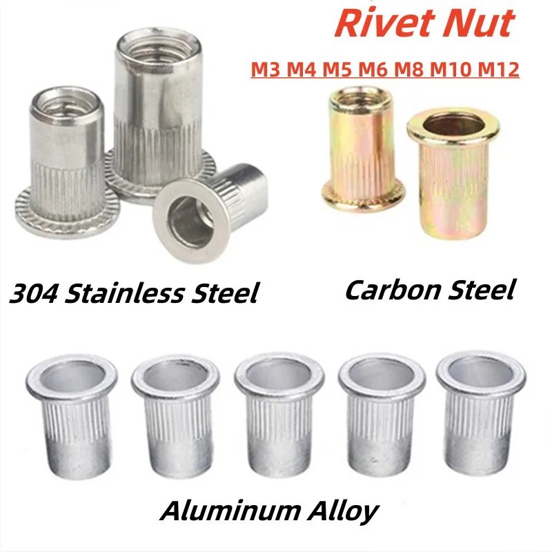 

10-100Pcs Rivet Nut M3 M4 M5 M6 M8-M12 304 Stainless Steel Carbon Steel Aluminum Flat Countersunk Head Insert Nutsert Cap Rivnut