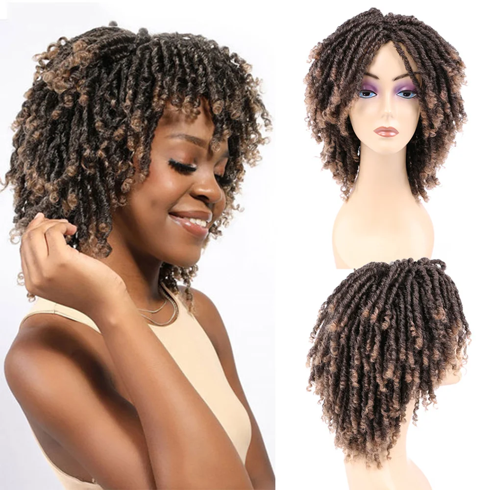 

Short Synthetic Wigs Soft Faux locs Black For Black Women Dreadlock Dreads Braiding Crochet Twist African Fiber Hair Wig