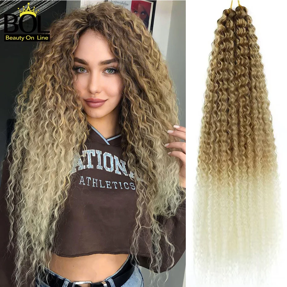 

Synthetic Curly Hair Water Wave Twist Braiding Hair Extensions 30inch Long Crochet Ombre Braids Hair For Women BOL
