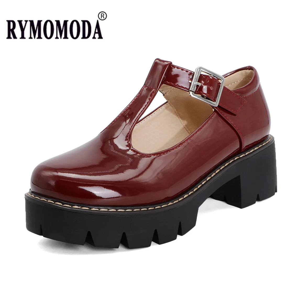 

Loita Mary Jane Woman Shoe Medium Square Heels Platform Kawaii JK Uniform Student PU Pumps Girl Sweet Gothic Plus Size 41 42 43