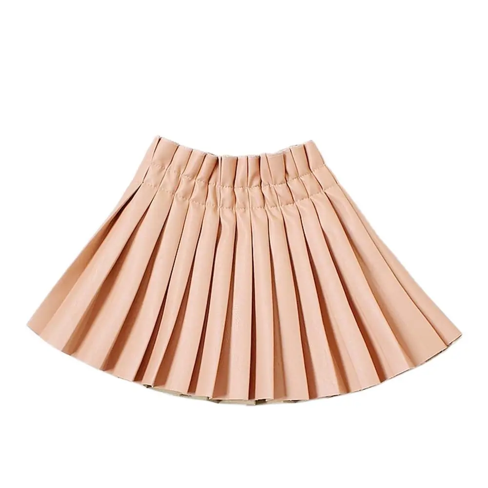 

2022 Girls Pleated Skirts Four Seasons Girl Clothes Mini PU Skirts Solid Leather Pleated Skirts Children Clothing 3-8 Years