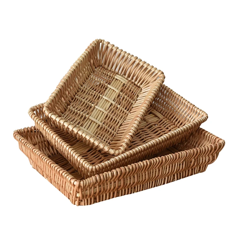 

Rattan Woven Breads Basket Set Of 3, Stackable Fruit Baskets For Food Serving,Display,Home Kitchen,Restaurant,Outdoor