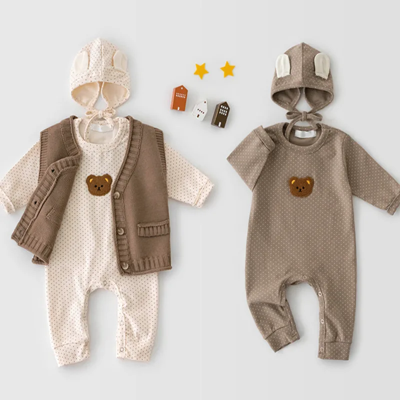 

Korean Baby Girl Clothes Newborn Baby Stuff Children Clothing Rompers Cute Bear Print Long Jumpsuit Kids Baby Rompers For Boys