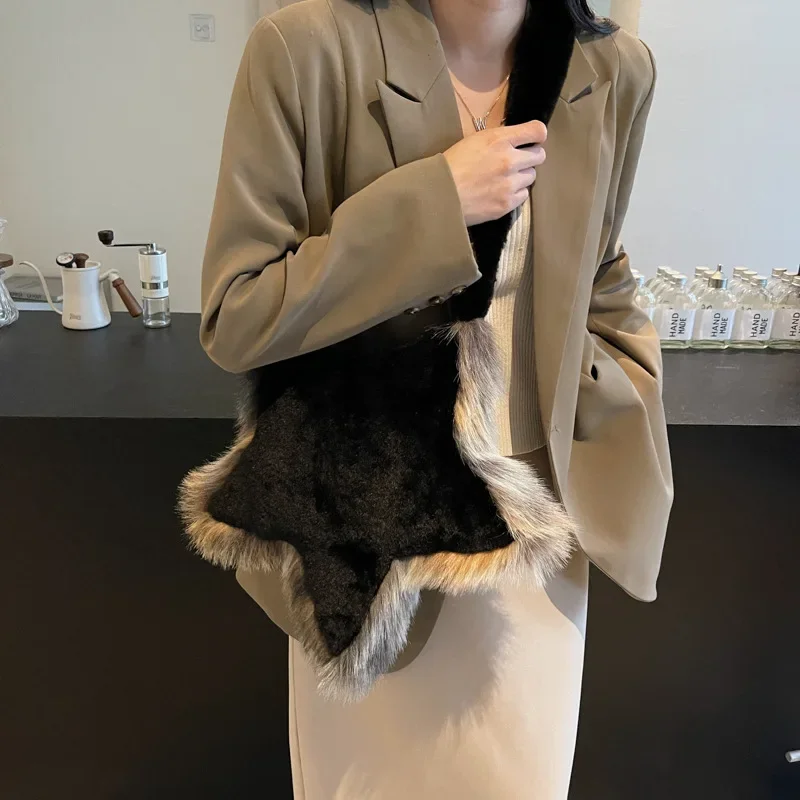 Осенне-зимняя плюшевая сумка через плечо с пятиконечной звездой корейская