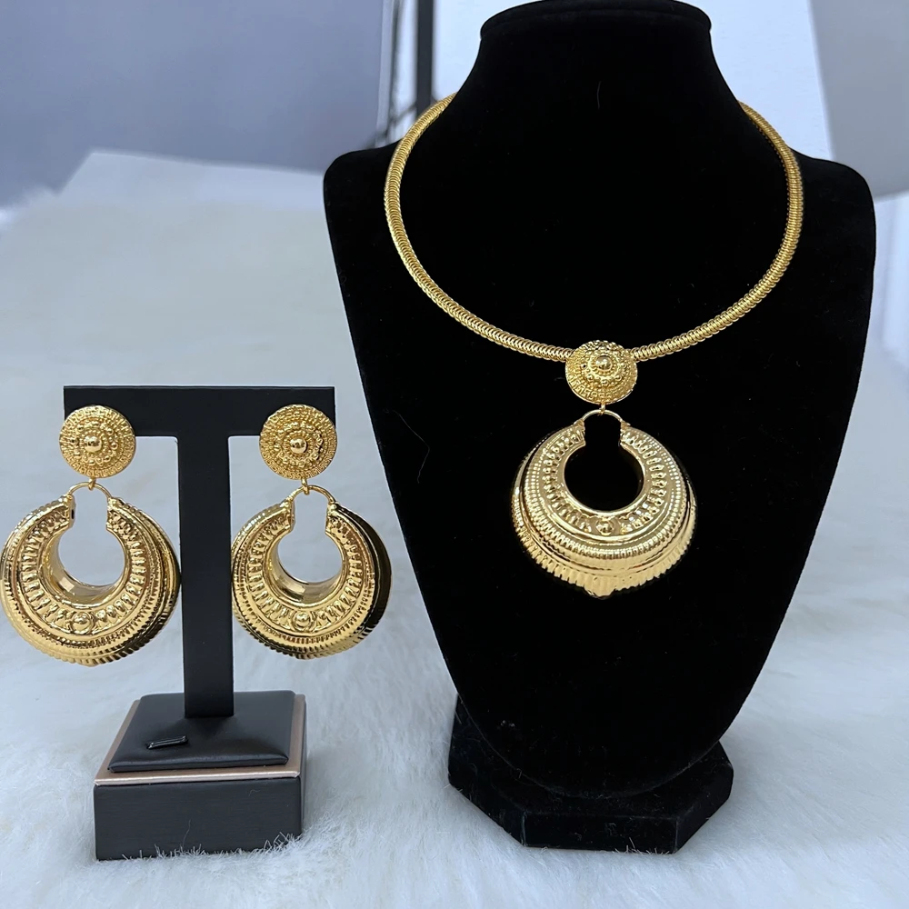 

Dubai Golden Jewelry Sets For Women Bridal Wedding Accessories Bride Jewelry Set 2 Pcs Necklace Earring Set for Girls