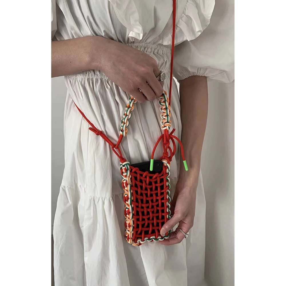 Color Woven Bags for Women Handmade Crossbody Bags for Women 2023 Small Phone Flap Purses and Handbags Hollow Shoulder Bag Tote