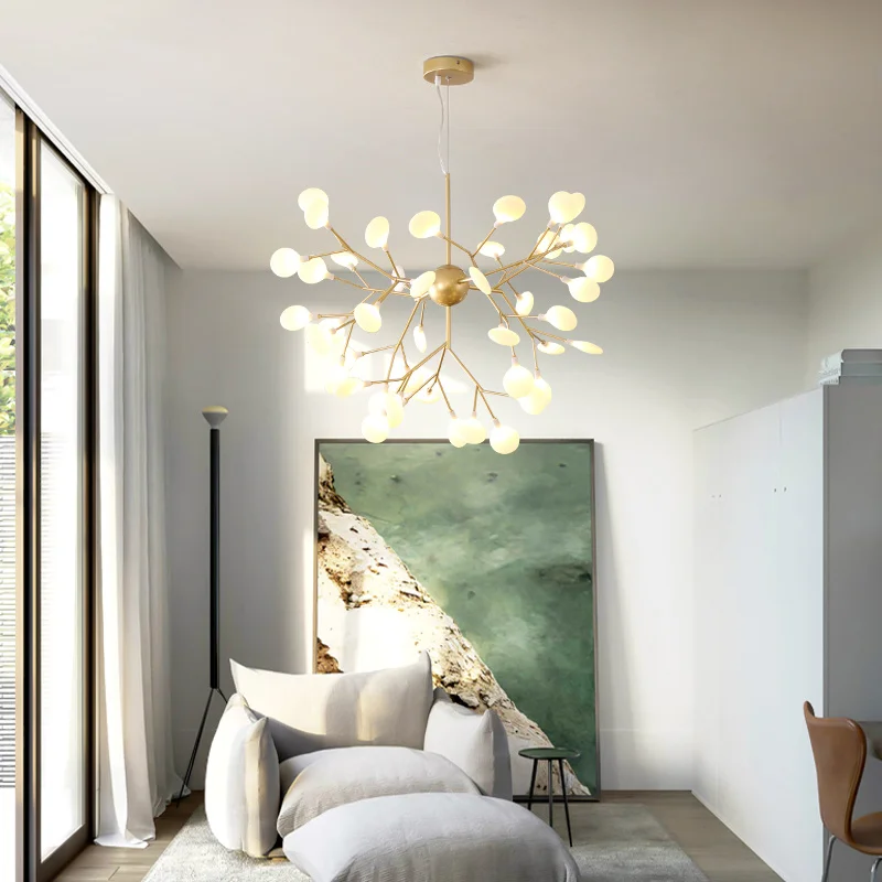 

Современная Минималистичная Золотая светодиодная люстра в скандинавском стиле, креативная лампа для гостиной, столовой, с теплым цветком в...