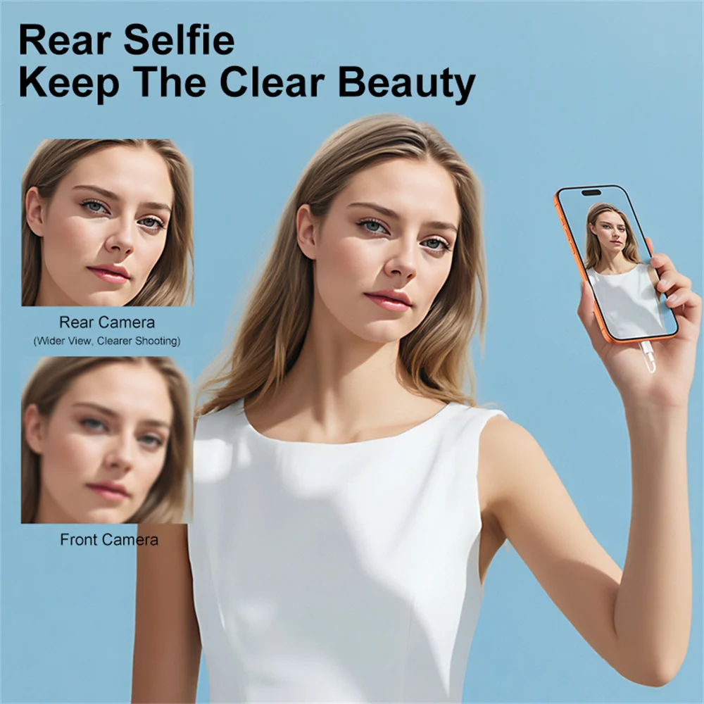 Фото Мини-монитор для селфи на телефон: держатель-клипса для iPhone 17, крепление для задней камеры, для селфи/влогов/прямых трансляций №3