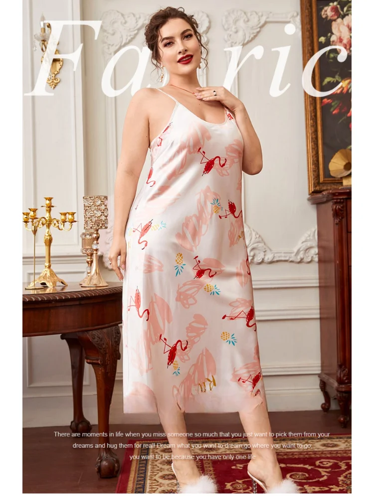 Sexy Dress Loose Casual Home Furnishing Thin Fashion Print Home Sleeping Dress plus size women clothing pajamas