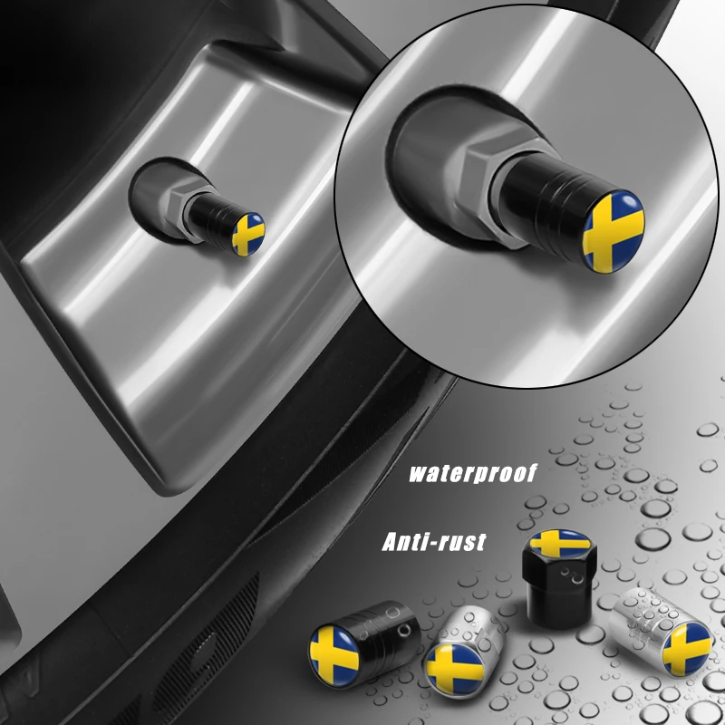 4шт. Эмблема шведского флага на колесных клапанах для Audi A3 A4 B6 B7 B8 A6 C5 C6 RS3 Q3 Q7 TT Quattro S LINE S4 и других.