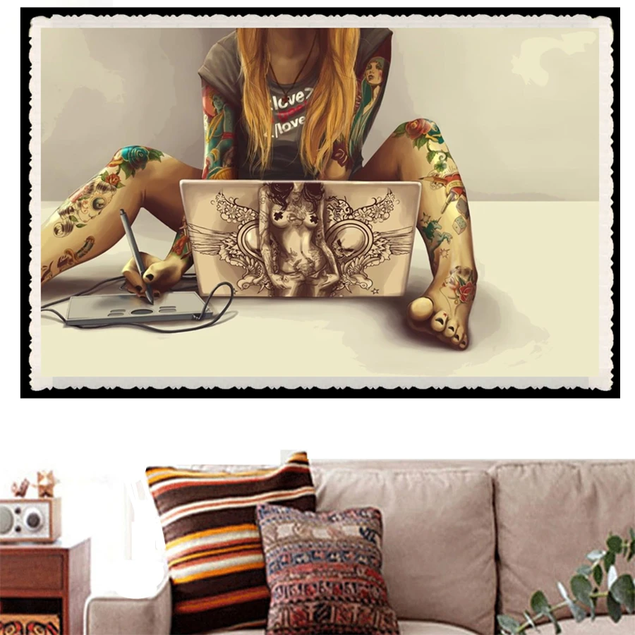 

Cool Tattoo Girl DIY 5D Diamond Painting Lovely Full Drill Square Embroidery Mosaic Art Picture Of Rhinestones Home Decor Gifts