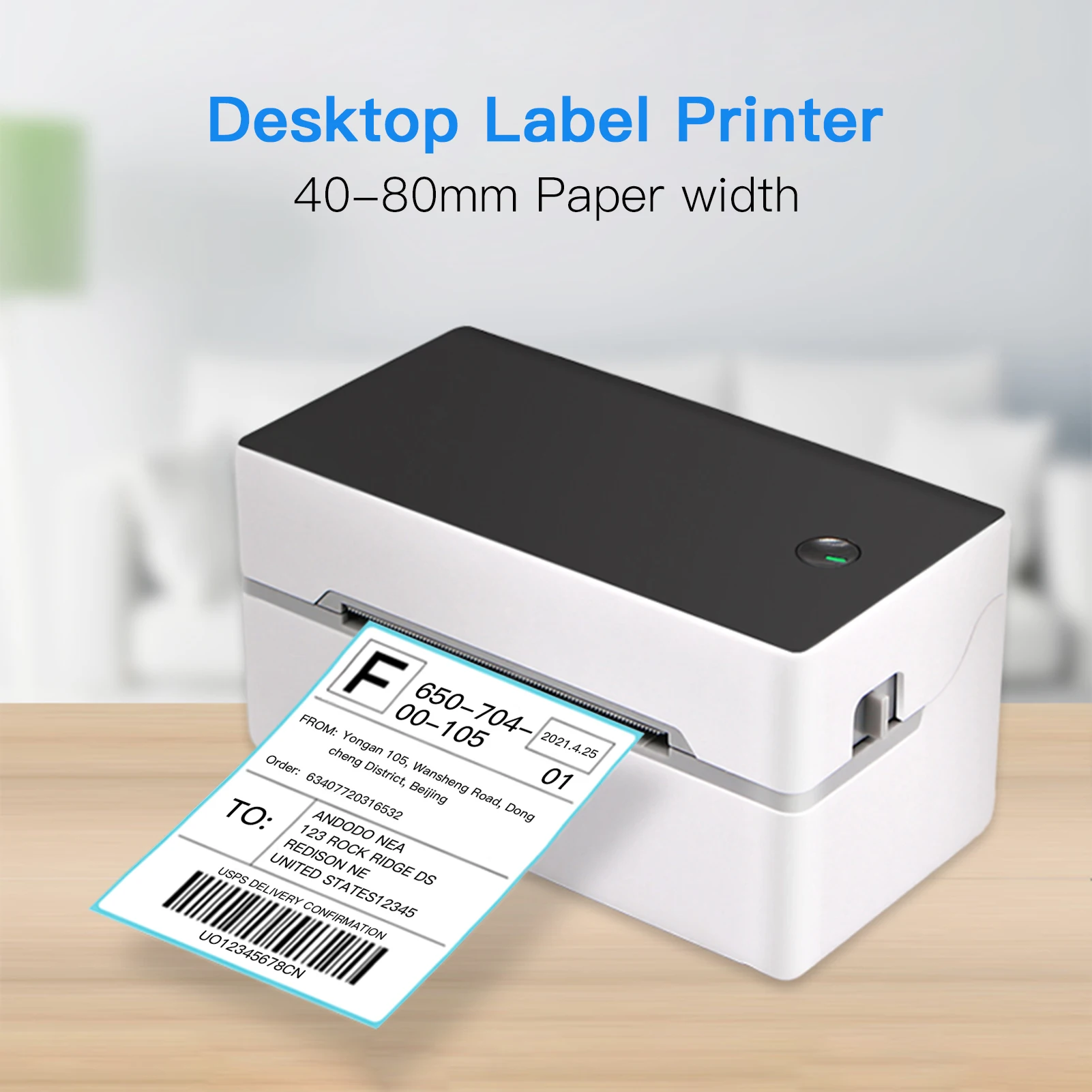 In Wireless Desktop Thermal Label Printer For 4x6 Shipping Package Label Maker 150mm/s USB Bluetooth Thermal Sticker Printer
