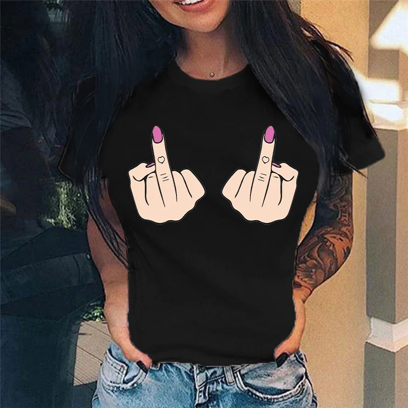 

New Summer Women's T-shirts Fashion Sexy 3d Print Women Lady Girl T Shirts Middle Finger Black Clothing Short Sleeve Tees Tshirt