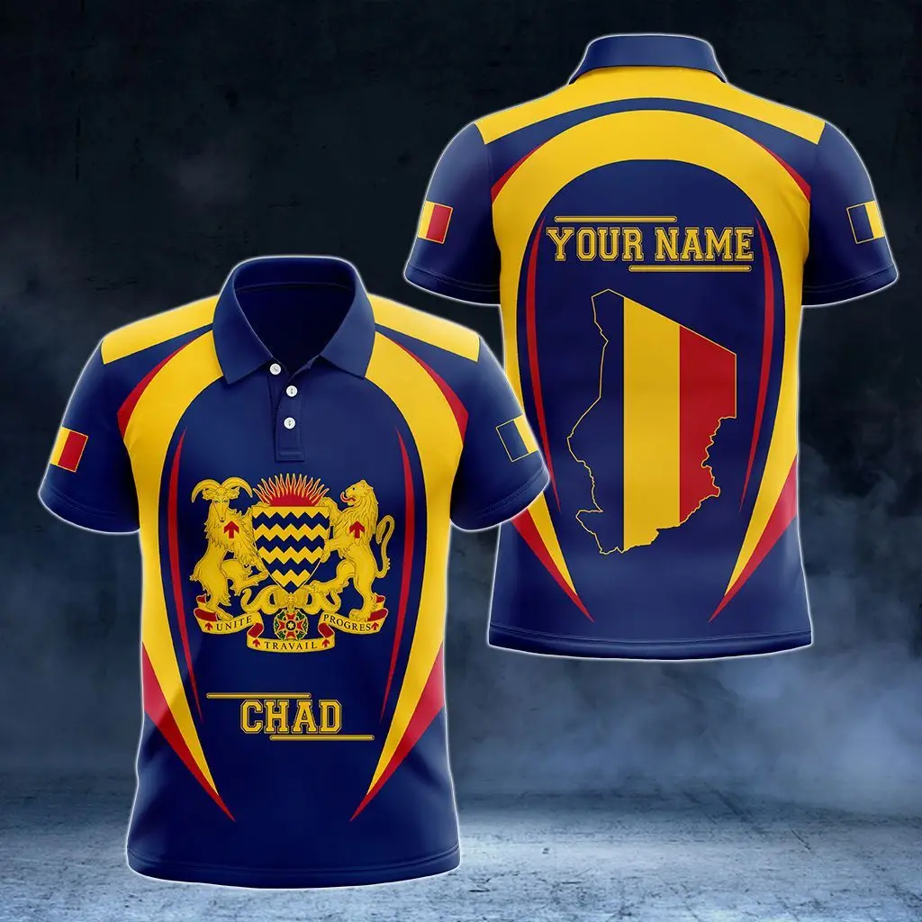 

Chad Flag & Coat of Arms Customized Polo Shirt Summer Casual Streetwear Men's Fashion Jersey Plus Size Sportswear