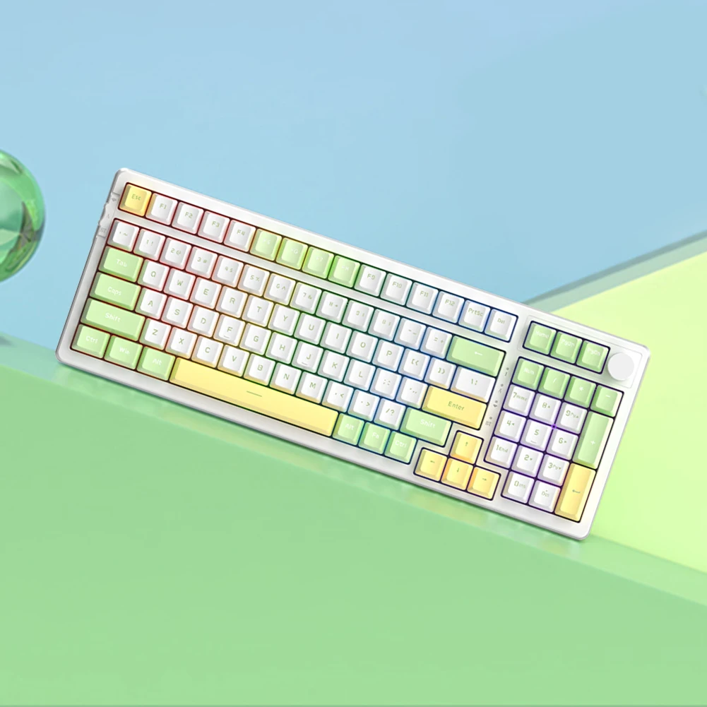 

Игровая клавиатура с 99 клавишами, 3-режимное подключение, RGB-подсветка, игровая механическая клавиатура, компьютерные аксессуары для настольного ПК, ноутбука