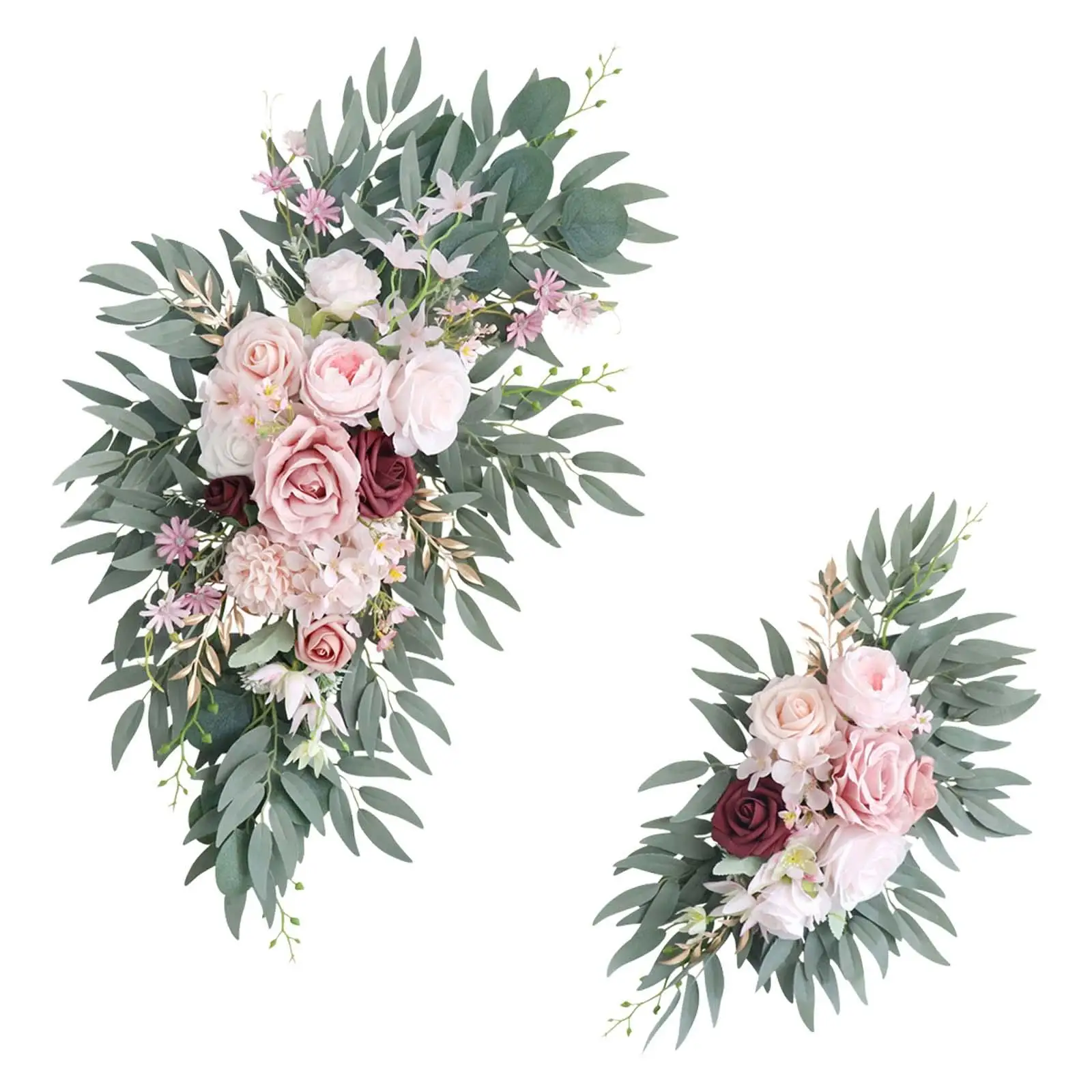 

2Pcs Wedding Arch Flower Leaves Floral Arrangement Artificial Floral Swag for Wedding Chair Window Backdrop Ceremony Arbor