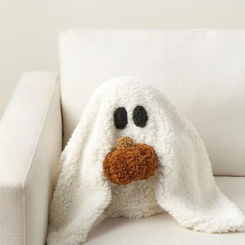 

25x25cm Halloween Ghost with Pumpkin Plush Halloween Plushies Toy Ghost Pillow Home Decor Halloween Gift for Kids Adults