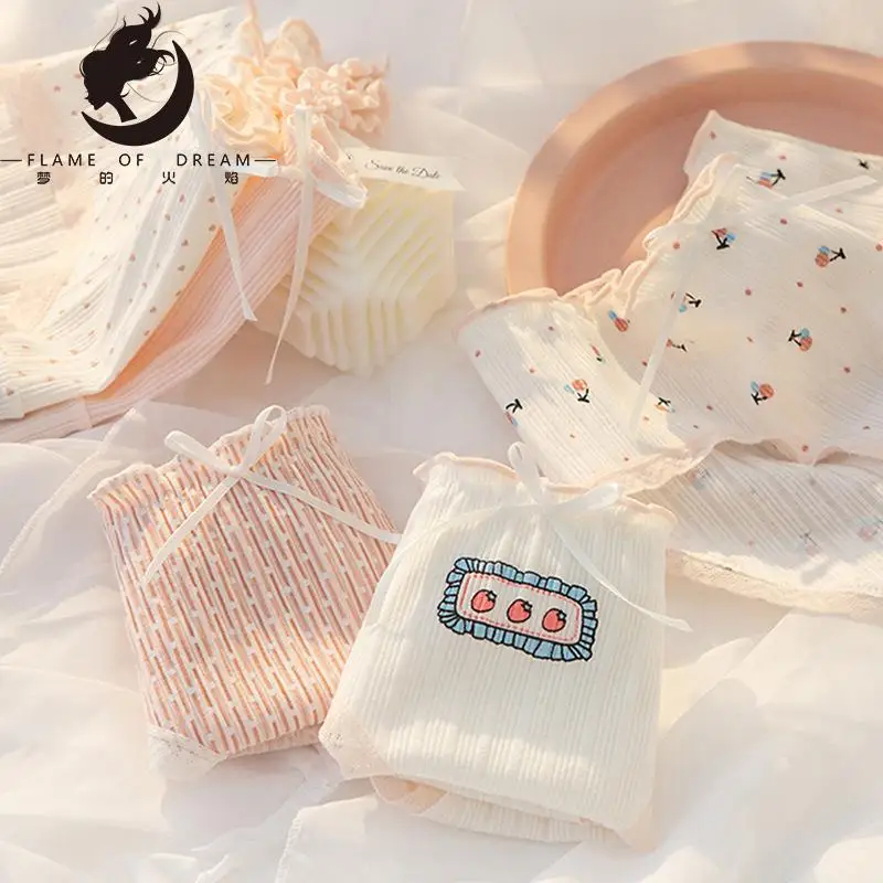 

5 шт./партия, женские трусики из натурального хлопка, со средней талией