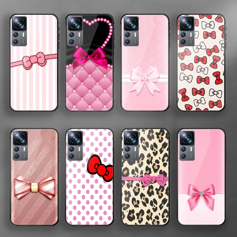

Ribbon Bow Knot Girl Pink Tempered Glass Phone Case Cover For Xiaomi Mi Poco X F 11 12 13 T 3 4 GT Pro Lite Ultra 5G