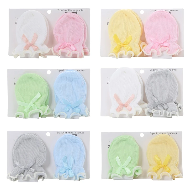 

2 Pairs Baby Anti Scratching Soft Cotton Bows Gloves Hand Socks Newborn Supplies