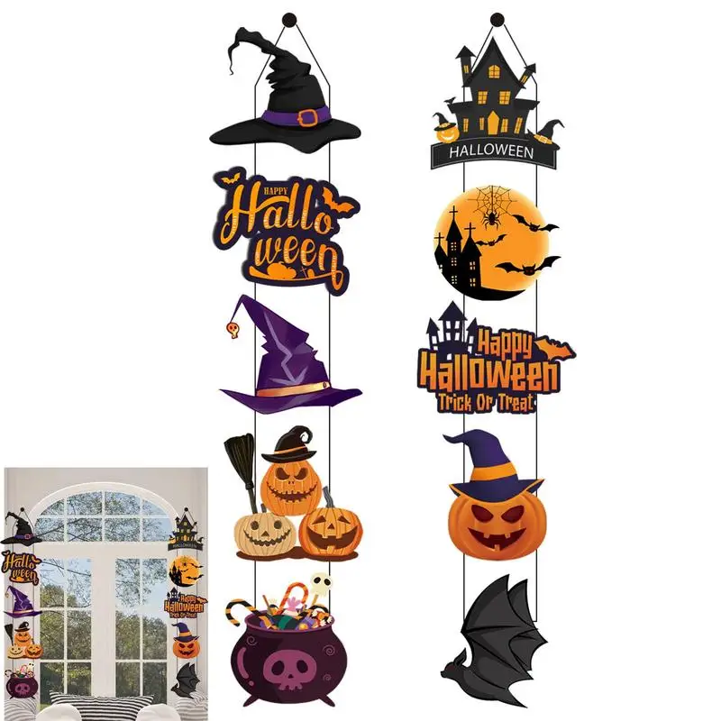 

Halloween Front Door Decor Pumpkin Hanging Sign Spooky Witch Bat Trick Or Treat Banner Front Door Decor Halloween Party Decor