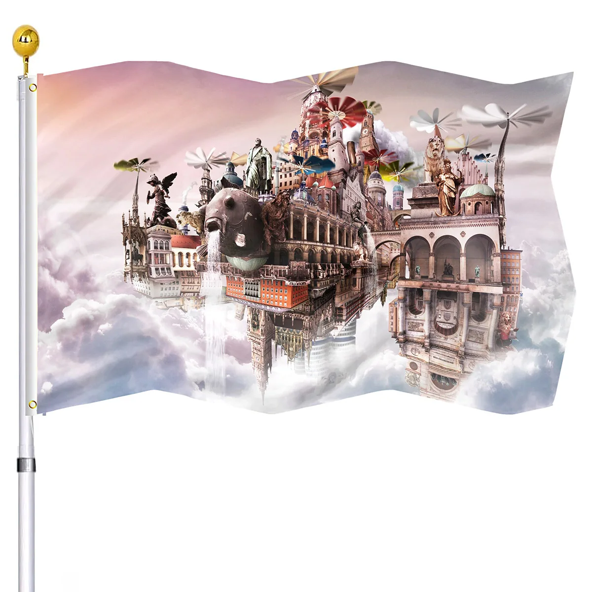 

Castle In The Sky Flag Cloudscape Palace Double Stitched Flags Banners with Brass Grommets House Indoor Porch Outdoor Home Decor