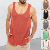 mens tank top loose knit sports vest summer new mens fashion stripe knit sleeveless male t shirt breathable mesh sports top