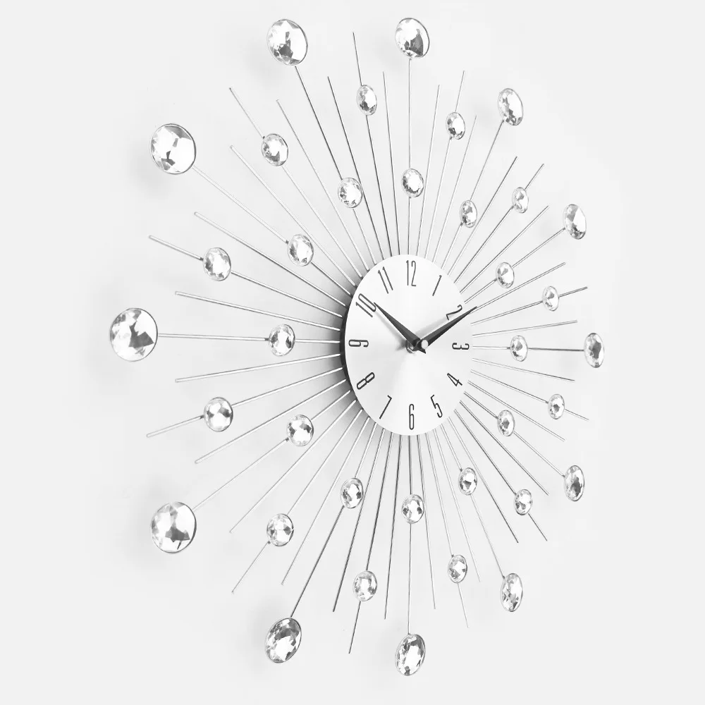 

20 Inch Wall Clock Stylish Diamond Silent Non-ticking Arabic Numeral Clock Silver Large Wall Clocks for Living Room Bedroom