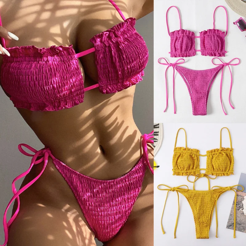 

Sexy Bikinis Swimsuits Cut Out Womens Swimwear 2022 One Shoulder Bikini High Cut Bathing Suits Push Up Beach Bikini Set